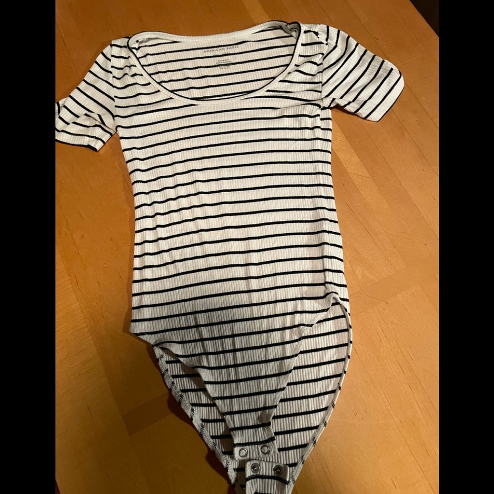 White and black striped bodysuit